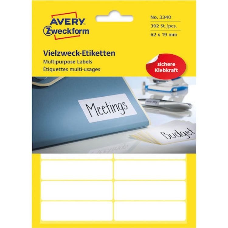 Märketikett 19x62mm Vit 392st/fp