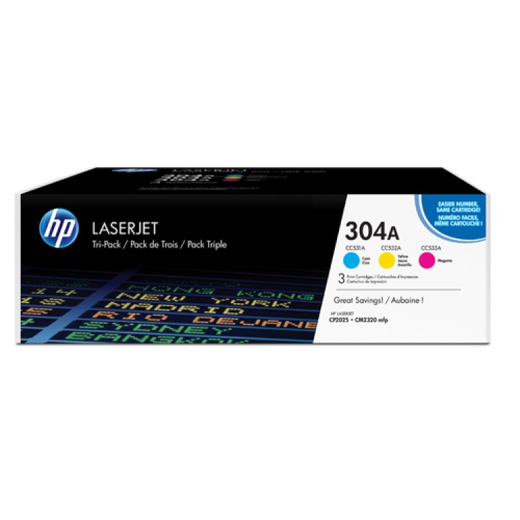 Toner HP 304A Cyan/Magenta/Gul 3st/fpk Toner HP 304A Cyan/Magenta/Gul 3st/fpk