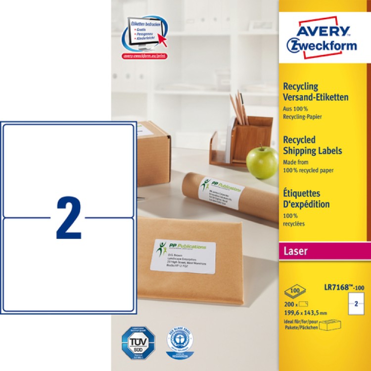 Fraktetikett Avery Recycled LR7168 199,6x143,5mm 200st/fp