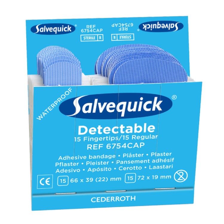 Plåster Salvequick Blue Detectable Fingertip 6x30st/fp