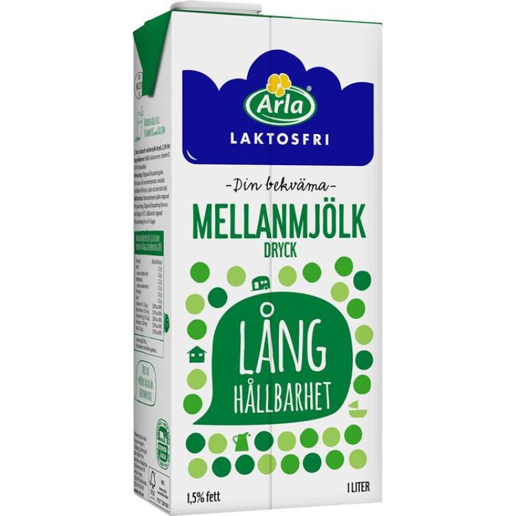 Mellanmjölk Laktosfri Arla med lång hållbarhet 1L