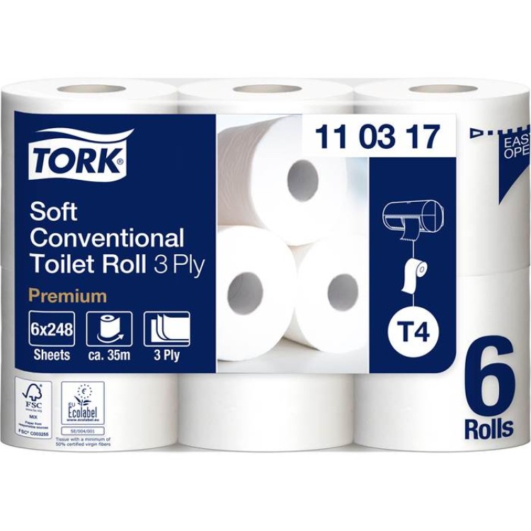 Toalettpapper Tork T4 Premium 3-lager Mjukt 42rullar/fp