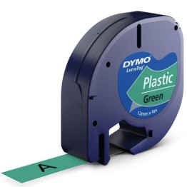 Märkband Dymo LetraTag 12mm Plast, Svart på Grön