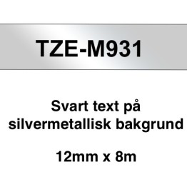 Märkband Brother TZeM931 12mm Svart/Silvermetallic