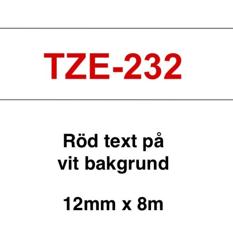 Märkband Brother TZe232 12mm Röd/Vit