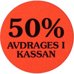 Etikett 50% Avdrages i Kassan 2000st/rulle