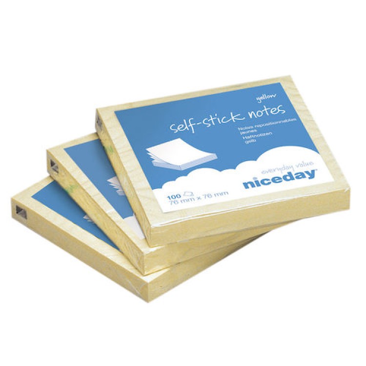 Notisblock Niceday Gul 76x76mm 12st/fp