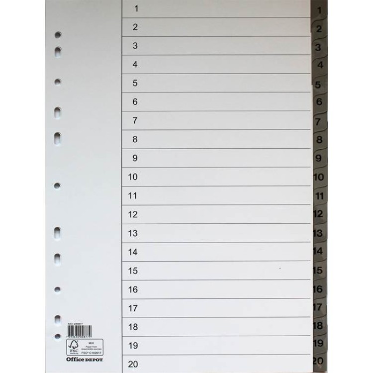 Register Plastförstärkta Grå Flikar 1-20 A4 10st/fp