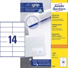 Universaletikett Avery Ultragrip 3477 105x41mm 1400st/fp