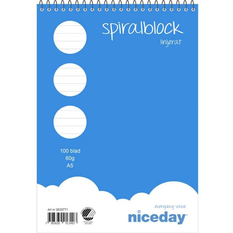 Spiralblock Niceday linjerat A5 5st/fp