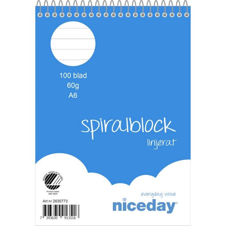 Spiralblock Niceday linjerat A6 5st/fp