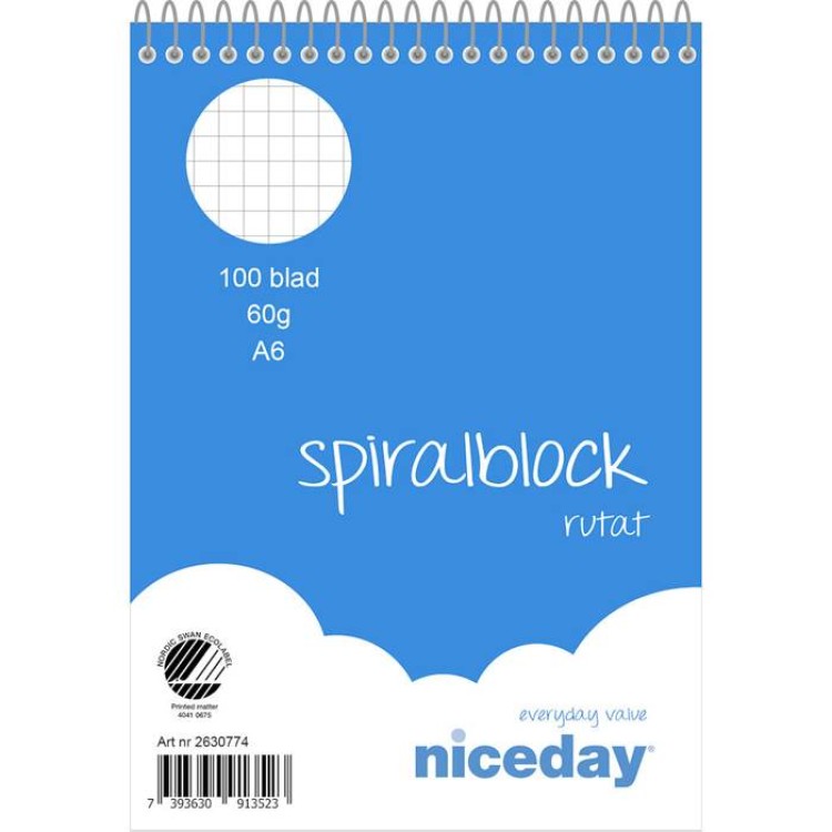 Spiralblock Niceday rutat A6 5st/fp