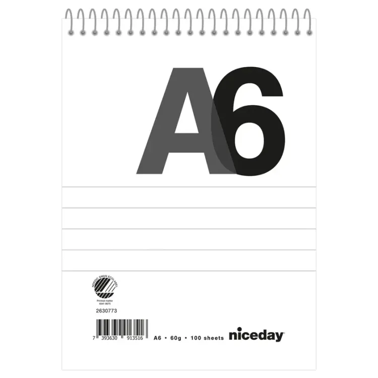 Spiralblock Niceday linjerat A6 5st/fp