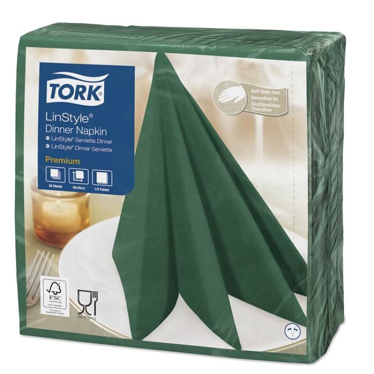 Servetter Tork Linstyle mörkgrön 39x39cm 50st/fp