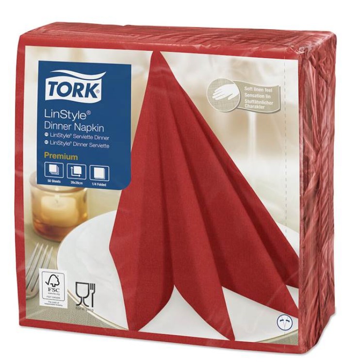 Servetter Tork Linstyle röd 39x39cm 50st/fp