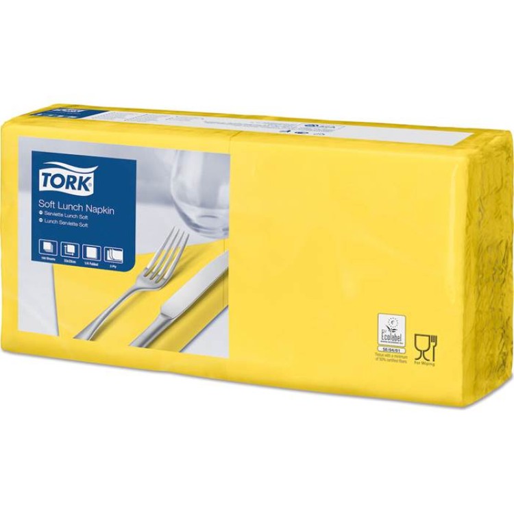 Servetter Tork mjuk gul 33x33cm 150st/fp